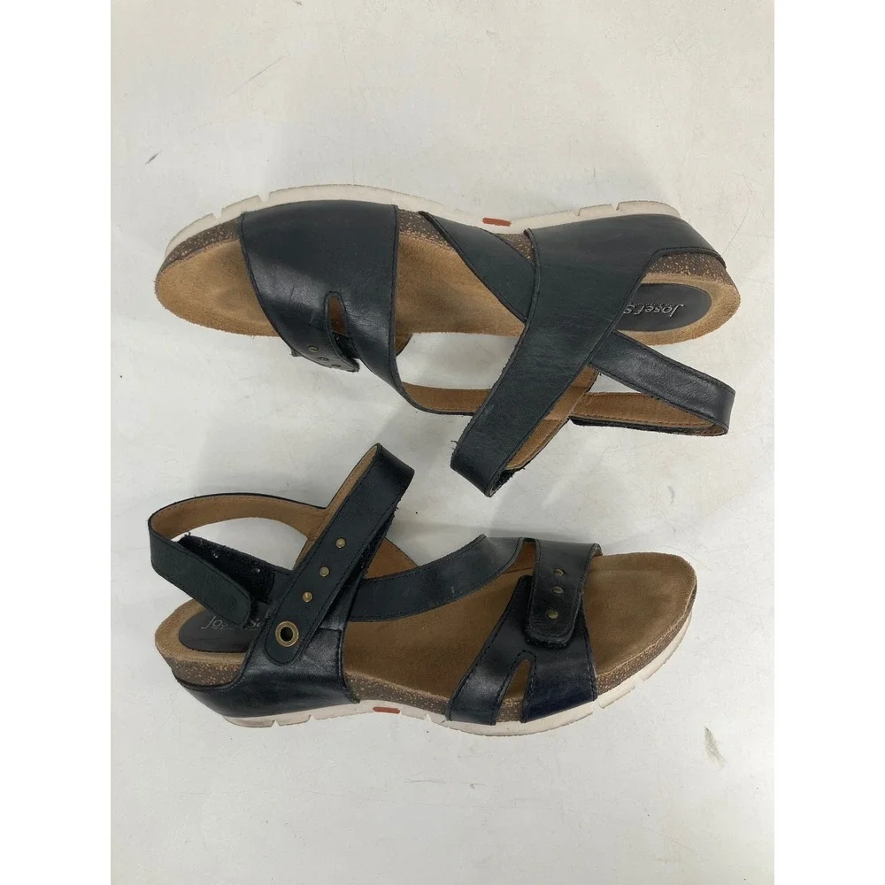 Josef Seibel Hailey Strappy Wedge Sandals Women 37 Black Leather Studded